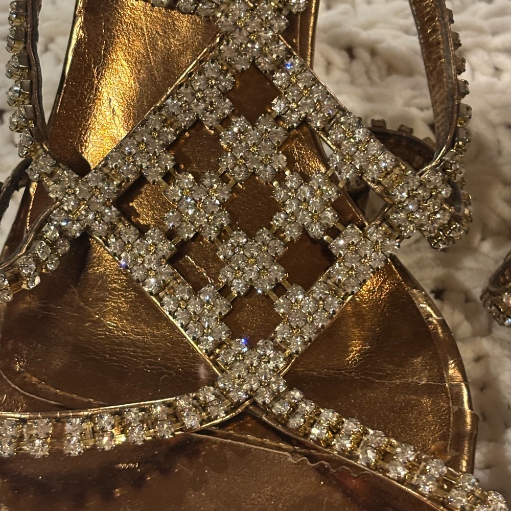 STUNNING!! Michan Mani Bronze and Rhinestone Strappy Heels